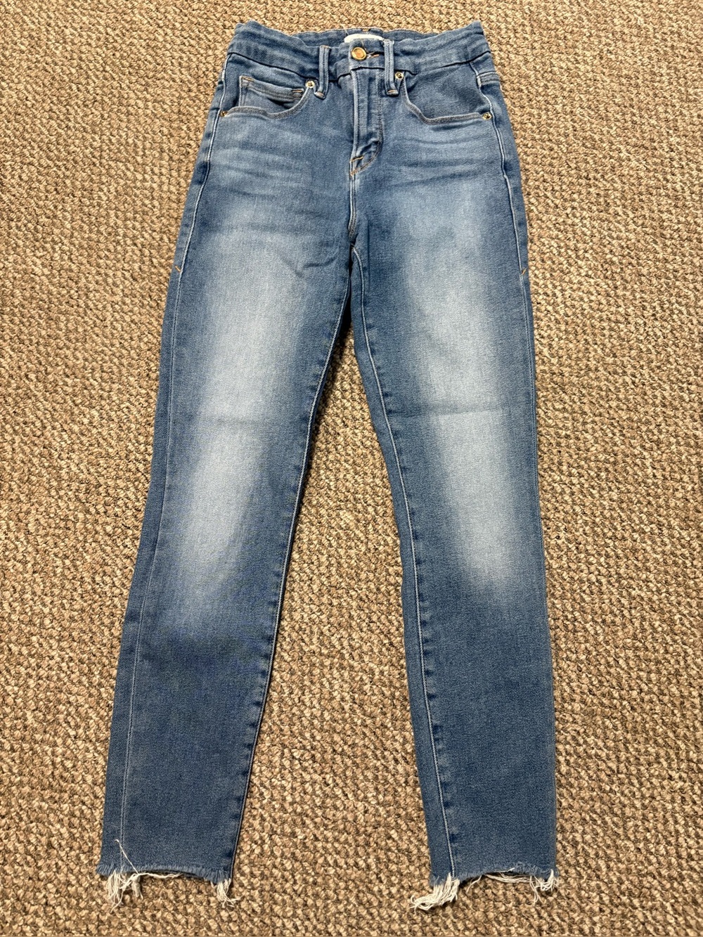 Good American Womens 26/2 Blue Medium Wash Stretch Raw Hem Skinny Denim